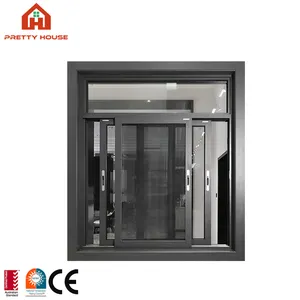 Commercial 36 X 48 French Sliding Window 48 X 48 Aluminium Black Glass Sliding Window