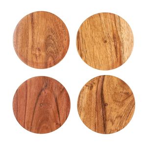 Sous-verres ronds en bois écologiques classiques du Vietnam avec support, couleur miel, taille personnalisée, en stock, vente en gros - Product Image 5