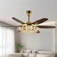 Ventilateur de plafond LED de luxe doré de 42 pouces avec lumière, grand lustre décoratif, moteur DC, télécommande, moderne, minimaliste, à intensité variable