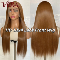 Perruques synthétiques Premium Futura Fibra en gros, Lace Front HD 13*4, raie libre, 340g, brun clair, lisses, effet mat, résistantes à la chaleur