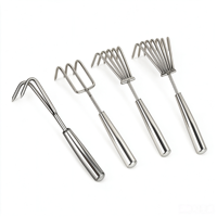 Râteau de jardin télescopique en acier inoxydable à 3/5/7 dents, manche métallique, 312g/359g/408g, outil de jardinage pour désherber et ameublir la terre, plage