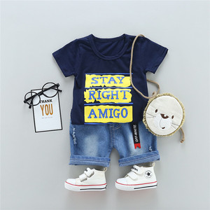 Fabricante de Ropa Infantil, Camiseta con Mangas Raglán, Impresora en Guangzhou y Jeans Azules a Cuadros con Efecto Mármol - Product Image 1