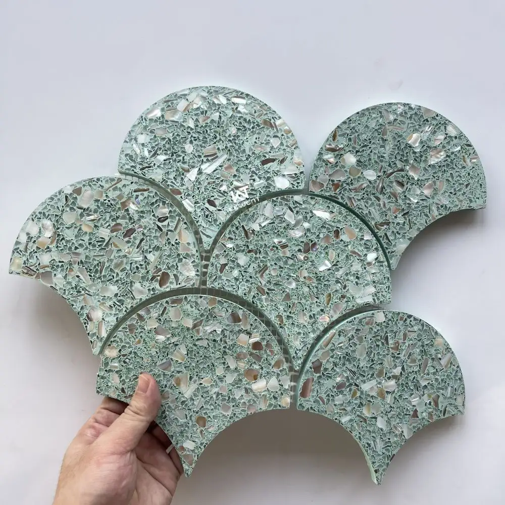 Kewent fishscale terrazzo và ngọc trai Fan Shape đá cẩm thạch terrazzo Gạch Mosaic