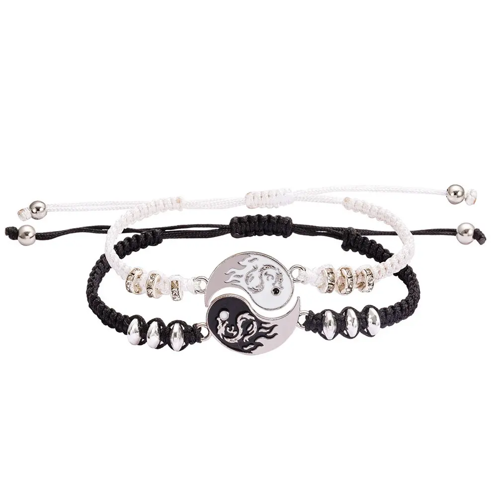 Drache Yin Yang Tai Chi Klatsch Weben Paar Armband Set Legierung Anhänger verstellbare Geflecht Kette Seil Armbänder Femme