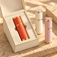 Atomiseur de voyage rechargeable en cuir rose et blanc de qualité supérieure, 5 ml, 10 ml, avec bouchon magnétique, flacon de parfum en verre pour hommes et femmes