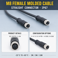 Connecteur de capteur circulaire étanche IP67 KRONZ M8 à 3 broches femelles, pré-moulé, à câblage droit