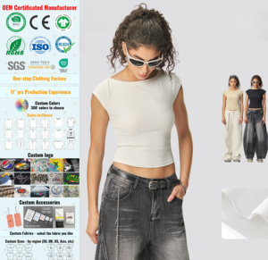 T-shirt court rétro en jersey tricoté brodé, coupe slim, style streetwear décontracté pour femme, avec épaulettes croisées et nœuds style Spice Girls - Product Image 1