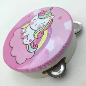 Wholesale Pink Unicorn Cartoon Tambourine Single Row Stainless Steel Jingles Drumhead Orff Percussion Instrument For Kids - Product Image 3