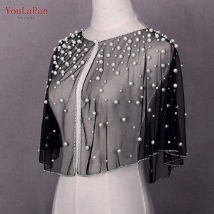 YouLaPan VG31 Nylon Bridal Cropped Pearl Beaded <strong>Sheer</strong> Cover-Up <strong>Jacket</strong> with Elegant Modern Design - Product Image 1