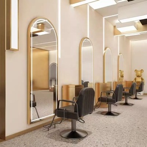 Espejo de Salón LED con Marco Dorado de Lujo, Espejo de Pared de Cuerpo Entero para Peluquería, Muebles para Salón de Belleza - Product Image 3