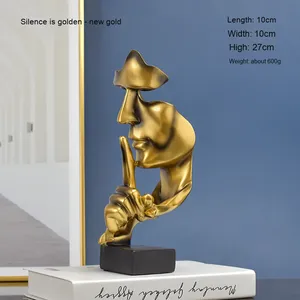 Statue abstraite européenne moderne en résine, ornement artisanal, 'Le <span class=keywords><strong>silence</strong></span> est d'or', cadeau créatif pour la décoration <span class=keywords><strong>du</strong></span> salon, <span class=keywords><strong>du</strong></span> bureau, <span class=keywords><strong>du</strong></span> bureau - Product Image 6