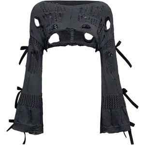 FOXA Women's Crochet Bolero Shrug Hollow Out Ripped <b>Bow</b> Crop Top Gothic Grunge Bell Sleeve Sweater Country Concert Outfits - Product Image 1