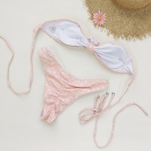 Conjunto de Bikini de Tres Piezas Personalizado JSN 2026 con Estampado de Puntos, Traje de Baño de Dos Piezas con Flores 3D y Mangas Largas, Traje de Baño Bandeau para Mujer - Product Image 3