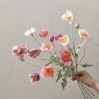 Quatre fleurs de coquelicot artificielles en tissu de soie floqué rose corail pour la maison et le salon, décorations de mariage et de paysage d'hôtel