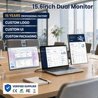 Moniteur portable LCD double écran 15,6 pouces 1080P IPS pliable, extension d'écran pour ordinateur portable, logo personnalisé OEM ODM, USB Type-C, haut-parleur