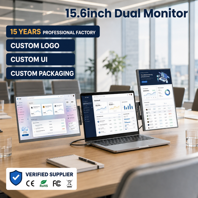 15.6 Inch Dual Screen LCD Portable Monitor 1080P IPS Foldable Laptop Screen Extender Custom Logo OEM ODM USB Type-C Speaker
