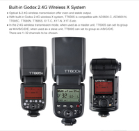 Flash Inalámbrico Godox TT600 2.4G, Flash de Cámara Manual GN60, 1/8000s HSS para Sony, Canon, Nikon, Fuji, Olympus, Panasonic