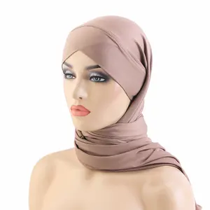 Wholesale Adjustable Solid Color Lightweight Soft jersey long women's designer fashion head scarf for muslim women
