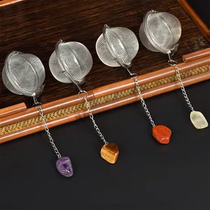 Natural Stone Rose Quartz Amethyst Tiger Eye 304 Stainless Steel Tea Strainer Ball Filter