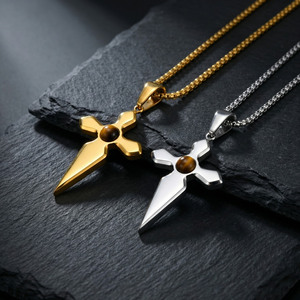 Collier Croix de Dague en Acier Inoxydable 316L pour Hommes et Femmes, Pendentif Épée à Pointe Œil de Tigre, Chaîne Gothique Religieuse en Or 18K, <span class=keywords><strong>Bijoux</strong></span> - Product Image 4