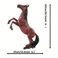 Statue de cheval brun dynamique en résine, manches et queue noires, base en roche réaliste pour décoration extérieure de jardin – Offre spéciale