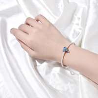 Breloque Européenne Cœur Aile d'Ange en Zircon, Perle à Grand Trou, en Cuivre Plaqué Argent, Émail Bleu Dégradé Scintillant, Motif Amour Classique