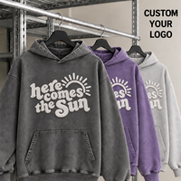 Sweat à capuche homme personnalisé avec logo, épais, délavé, coupe oversize, style streetwear, en coton, avec impression en relief, pull à capuche tendance, sweats vierges pour homme