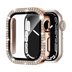 Boîtier Bling pour <span class=keywords><strong>Apple</strong></span> <span class=keywords><strong>Watch</strong></span> série 45mm 8/7 avec protecteur d'écran PC dur antichoc cristal diamant strass pare-chocs complet - Product Image 3