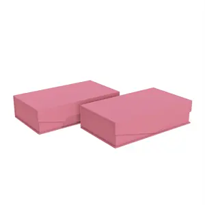 Luxe Matte Papieren Verpakking Opvouwbare Stijve Roze Kartonnen Ketting Sieraden Lint Geschenkdozen Met Magnetisch Deksel Voor Cosmetica