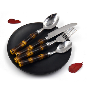 Juego de Cubiertos de Bambú con Mango de Plástico, 24 Piezas, Cuchara, Tenedor, Cuchillo, Plateado, Vajilla, Juego de Cubiertos Plateados - Product Image 5