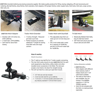 Adaptateur de remorquage AMBITION 3 en 1 pour ATV/UTV, récepteur de remorquage 64032 avec <span class=keywords><strong>boule</strong></span> de 1 7/8 pouces, compatible avec un récepteur de 1-1/4 pouces - Product Image 5