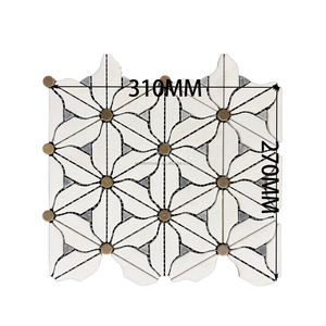 فسيفساء رخامية فاخرة حديثة للجدران الداخلية بتصميم عباد الشمس مع تكسية جدارية بنمط الباركيه المعدني - Product Image 3