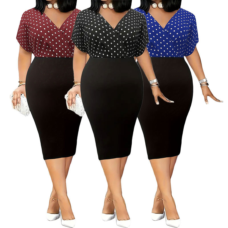 GLOA Women's Polka Dot Bodycon Dress - V-Neck, Puff Sleeve, Knee Length Party Club Dress - View #3