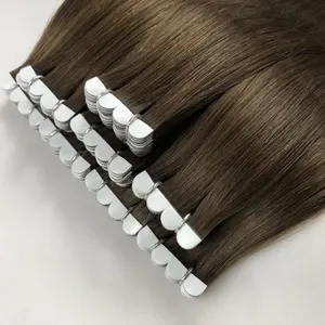Großhandel russisches Klebeband in Haar verlängerungen 100% rohes jungfräuliches menschliches Haar doppelt gezeichnetes unsichtbares jungfräuliches Klebeband in menschlichem Haar für schwarz