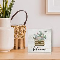 Plaque en bois rustique Bloom à motif floral printanier avec impression numérique, double usage murale ou sur table, pour décoration intérieure