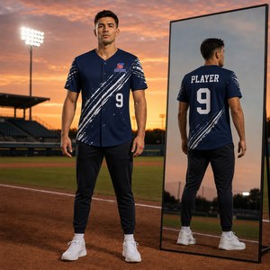 Maillot de baseball personnalisé en gros, impression à effet pinceau, séchage rapide, respirant, boutonné, en polyester, uniforme d'équipe par sublimation - Product Image 1
