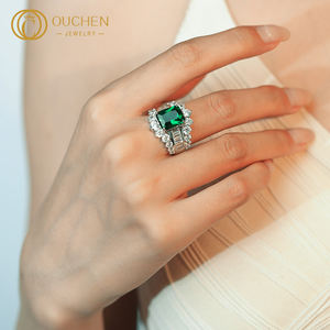 แหวนแต่งงาน/หมั้นเพชรพลอยทรงเหลี่ยม 5A 8A คุณภาพสูง ประดับเพชรซิคอน สำหรับผู้หญิง ดีไซน์หรูหรา จาก OUCHEN Jewelry - Product Image 3