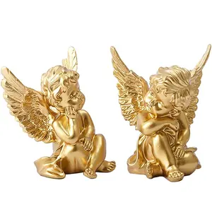 Anjo Ornamento, Querubim Ornamento Querubim Resina Estátua Escultura Decorativa Bebê Anjo Figura Jardim Miniatura Ouro 2pcs