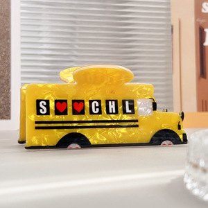 Phim Hoạt Hình Xe Buýt Trường Học Acrylic Móng Vuốt Tóc Với <span class=keywords><strong>Bling</strong></span> Rhinestone Tùy Chỉnh Vui Apple Cai Trị Cá Mập Tóc Clip - Product Image 2
