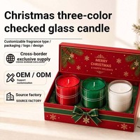 Coffret Cadeau de Noël en Verre à Motif Écossais, Ensemble de 3 Pièces, Cadeau Festif, Bougies Parfumées Personnalisées en Usine