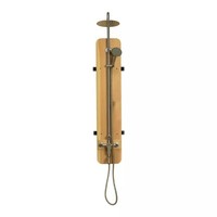 Colonne de douche extérieure murale en cèdre naturel avec doubles douches à jet noir mat