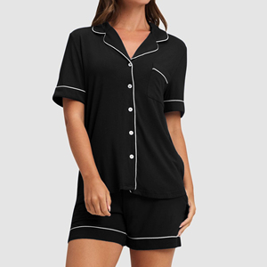 2 Pcs Bamboo Fiber Women Pajama Set Short Sleeve Sleepwear Loungewear Breathable Pjs Lounge Set