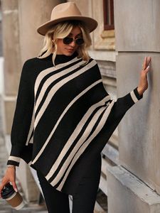 Maglione da <span class=keywords><strong>Donna</strong></span> Xc829 Casual con Maniche a Pipistrello, Collo Tondo, Lungo, Traspirante, Lavorato a <span class=keywords><strong>Maglia</strong></span>, a Righe, con Scialle Ricamato, Antirughe - Product Image 2