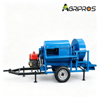 Batteuse multi-cultures mobile à moteur diesel avec double ventilateur de grande taille et tamis vibrant pour le battage des céréales agricoles
