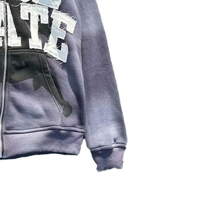 Vente en gros de sweats à capuche streetwear unis pour hommes, en coton épais, avec logo personnalisé, et sweats à capuche effet vieilli pour hommes - Product Image 2