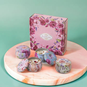 ชุดของขวัญเทียนหอมอโรมาเธอราพีจากขี้ผึ้งถั่วเหลือง 4 ชิ้น พร้อมดอกไม้แห้ง บรรจุในกระป๋องโลหะทำมือ ปลอดสารพิษ สำหรับวันแม่ - Product Image 5