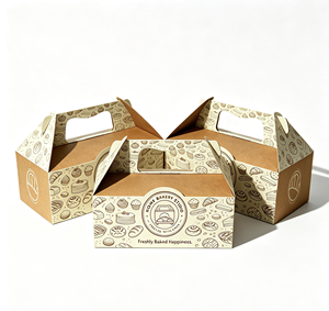 Scatole Portatili in Carta Kraft per Alimenti con Logo Personalizzato, Contenitori per <span class=keywords><strong>Pasticceria</strong></span> e Consegna Dessert - Product Image 1