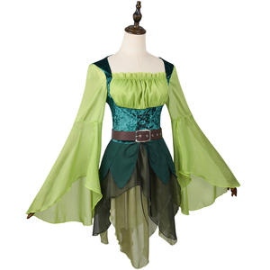 Costume da Elfo Medievale Verde per <span class=keywords><strong>Donna</strong></span>, Abito Magico da <span class=keywords><strong>Fata</strong></span> con Cintura e Ali per Halloween e Cosplay - Product Image 2