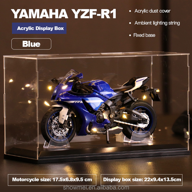 Yamaha R1 Bleu + Boîte de Présentation + Support + Éclairage
