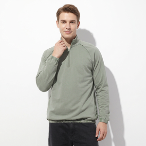 Sweat-shirt à col montant zippé pour homme, manches raglan, effet délavé vintage, pull en polaire, fabricant de vêtements OEM - Product Image 1